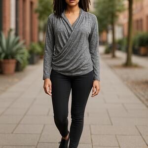 Juicy Couture Womens Hoodie Size Small Ribbed Twist‎ Surplice Charcoal NEW